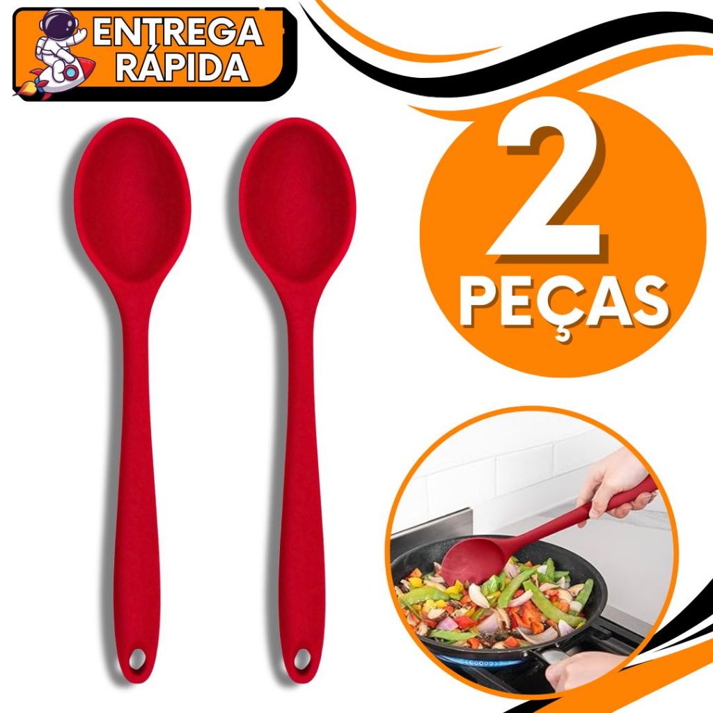 KIT JOGO 2 Colher Silicone Resistente Temperatura Calor Frio proteção para Panela Não Risca Colorida Cozinha Restaurante