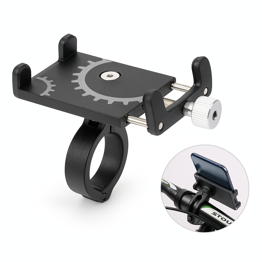 Suporte de Celular para Bike e Moto em Alumínio Ajustável Guidão Rotação 360° Universal Resistente