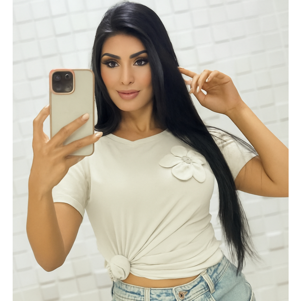 Blusa Feminina Estilosa Flor 3D Beleza Serena – Diamond Line
