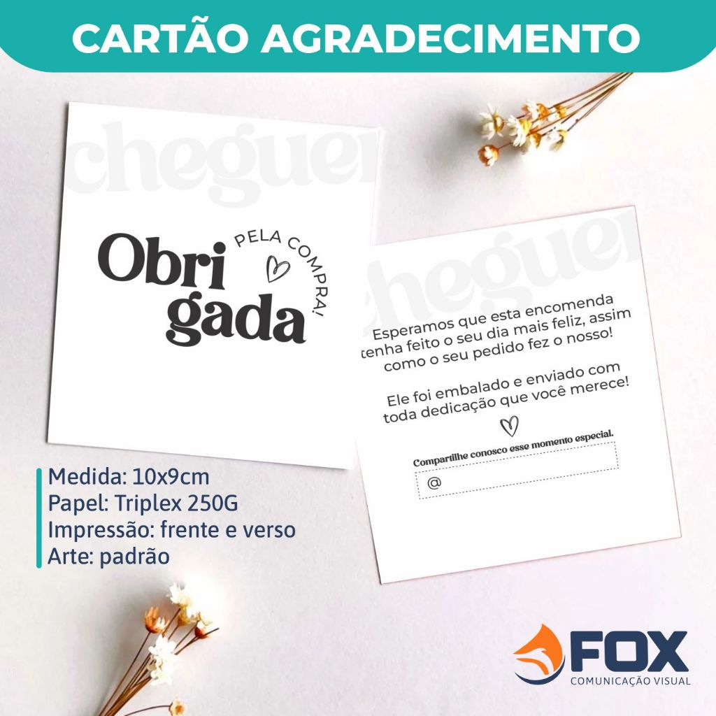 Cartão de Agradecimento Padrão |9x10cm | Frente e Verso | 50, 100 ou 200 unidades em Oferta na Shopee