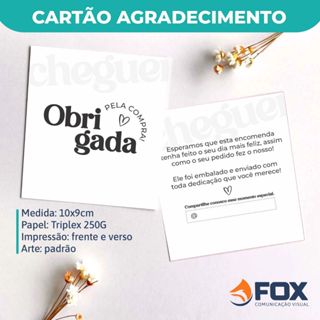 Cartão de Agradecimento Padrão |9x10cm | Frente e Verso | 50, 100 ou 200 unidades em Oferta na Shopee