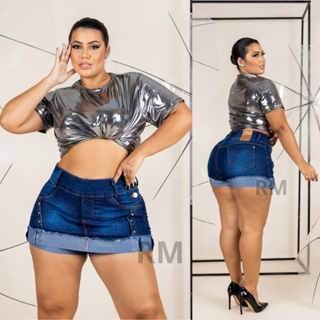 Shorts Saia Jeans Feminino Plus Size C/ Lycra cintura alta moda feminina ENTREGA RAPIDA em Oferta na Shopee