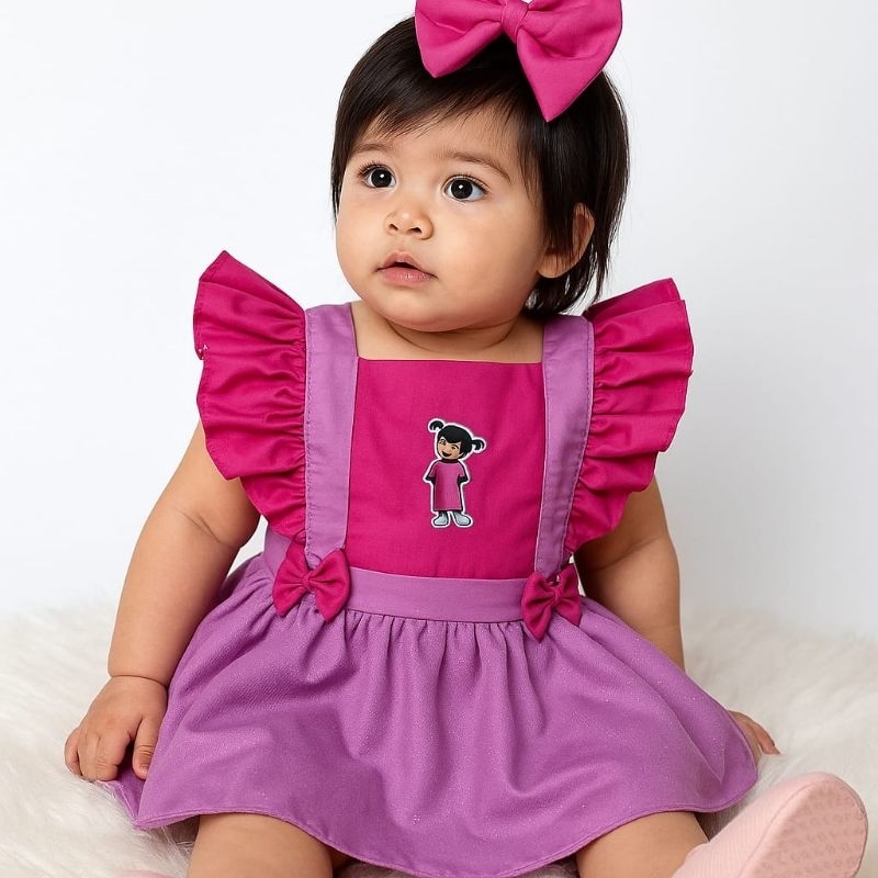 Romper Jardineira Boo Mostro S.A com Tule brilhante
