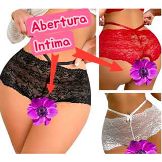 Calcinha feminina de renda sensual com abertura romântica ousada provocante luxo 3022 em Oferta na Shopee