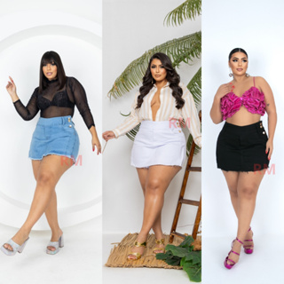 Roupa Feminina Shorts Saia Jeans Feminino Plus Size C/ Lycra cintura alta moda feminina em Oferta na Shopee