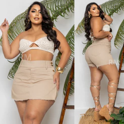 Short Saia Jeans Feminino Plus Size Com Lycra Moda Feminina
