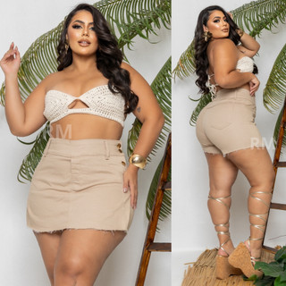 Short Saia Jeans Feminino Plus Size Com Lycra Moda Feminina
