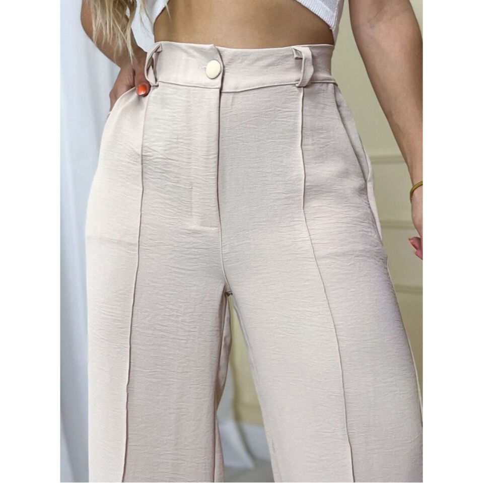 Calça Pantalona Leg TENDENCIA Feminina Duna com botão E Ziper em Oferta na Shopee