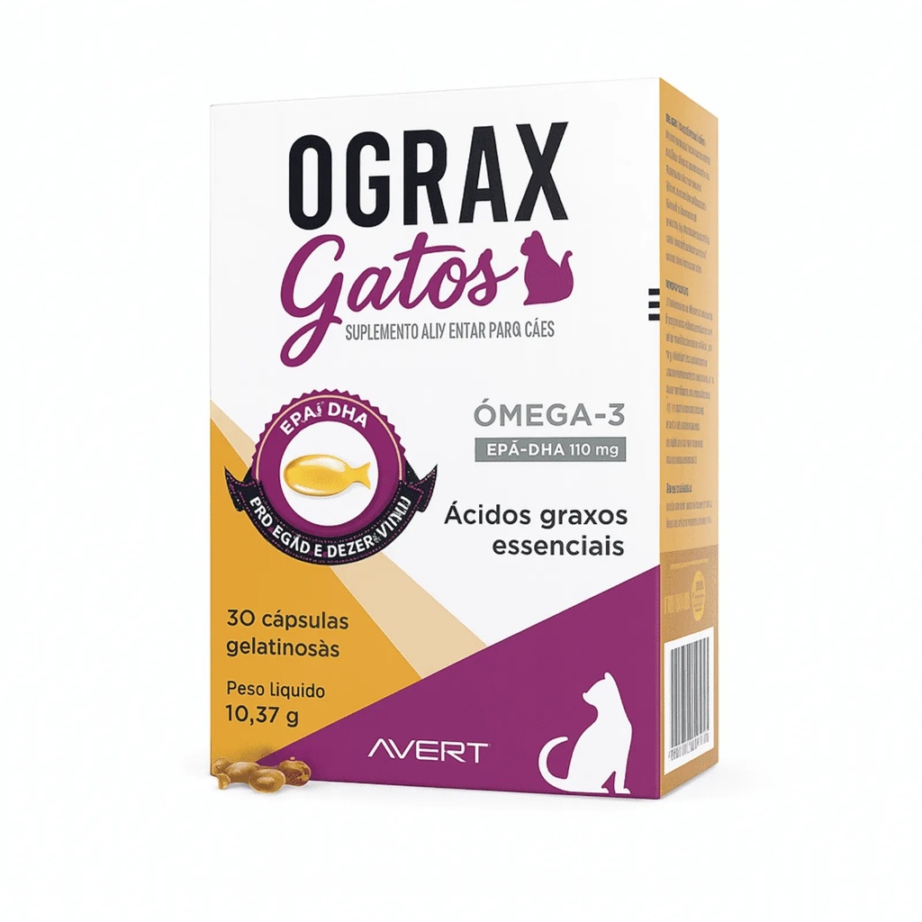 Ograx Gatos – Suplemento Alimentar Ômega-3 para Gatos – 30 Cápsulas Gelatinosas