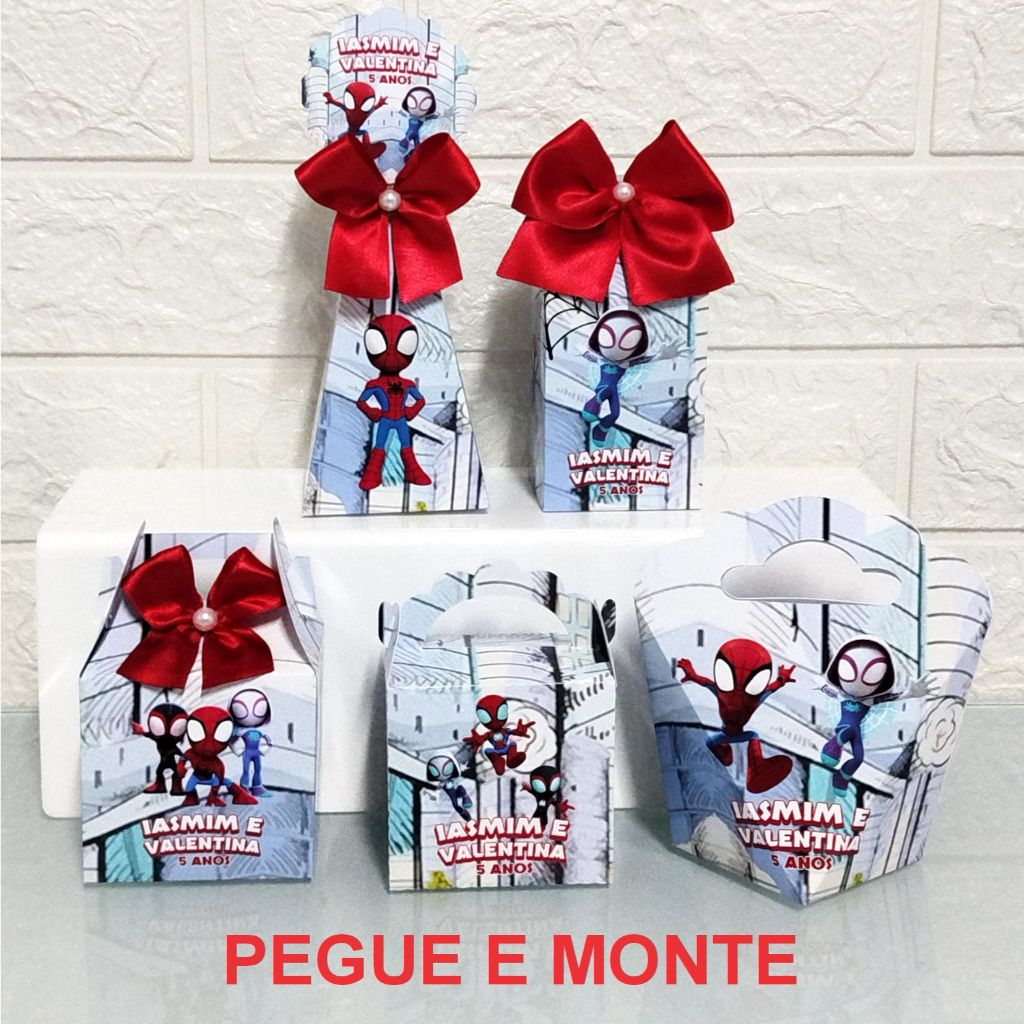 PEGUE E MONTE – KIT FESTA PERSONALIZADOS HOMEM ARANHA 0.2 LEMBRANCINHAS CAIXINHAS PARA FESTA