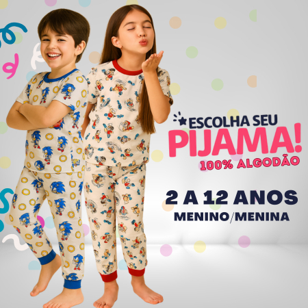 PIJAMA INFANTIL  conjuntos manga curta com calça Menino ou Menina 100% algodão.