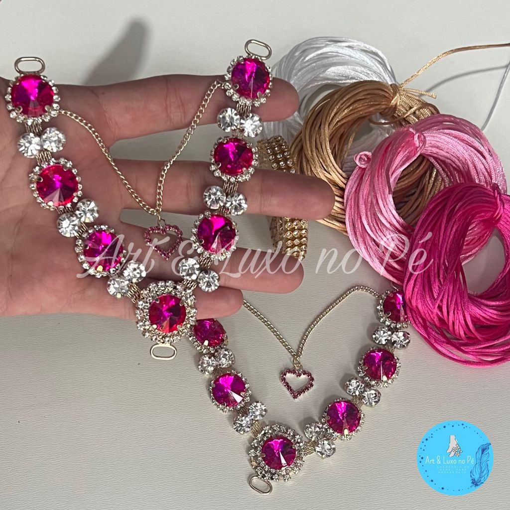 Kit Cabedal Vidro Rosa Pink Sem Pino Para Chinelos