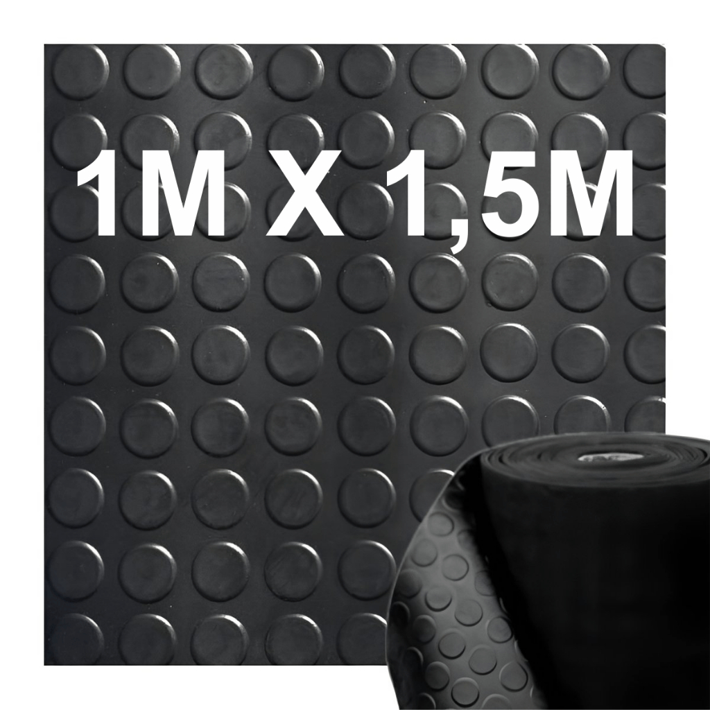 1,5m² Piso Moeda Tapete Pastilhado Preto - Largura 1m X Comprimento 1,5m
