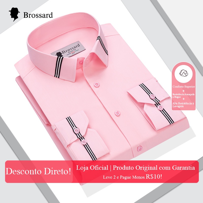 Camisa Social Masculina Slim Fit em Algodão - Manga Longa Branca Não Amassa ✔ Enviada de São Paulo em Oferta na Shopee