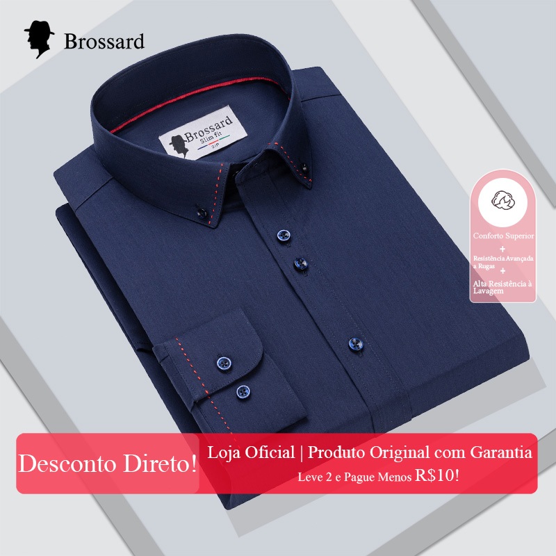 Camisa Social Masculina Manga Longa - Antirrugas, Respirável e Elegante para Trabalho e Casual em Oferta na Shopee