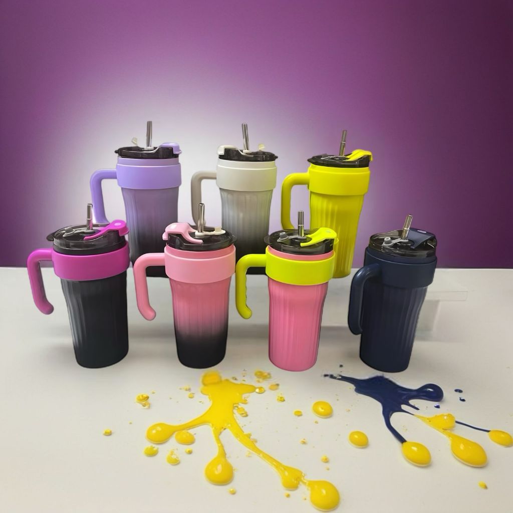 Caneca Copo  Térmico Aço Inox Com Tampa Canudo E Alça 860ml