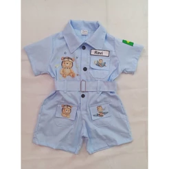 macacão infantil ursinho aviador azul listrado
