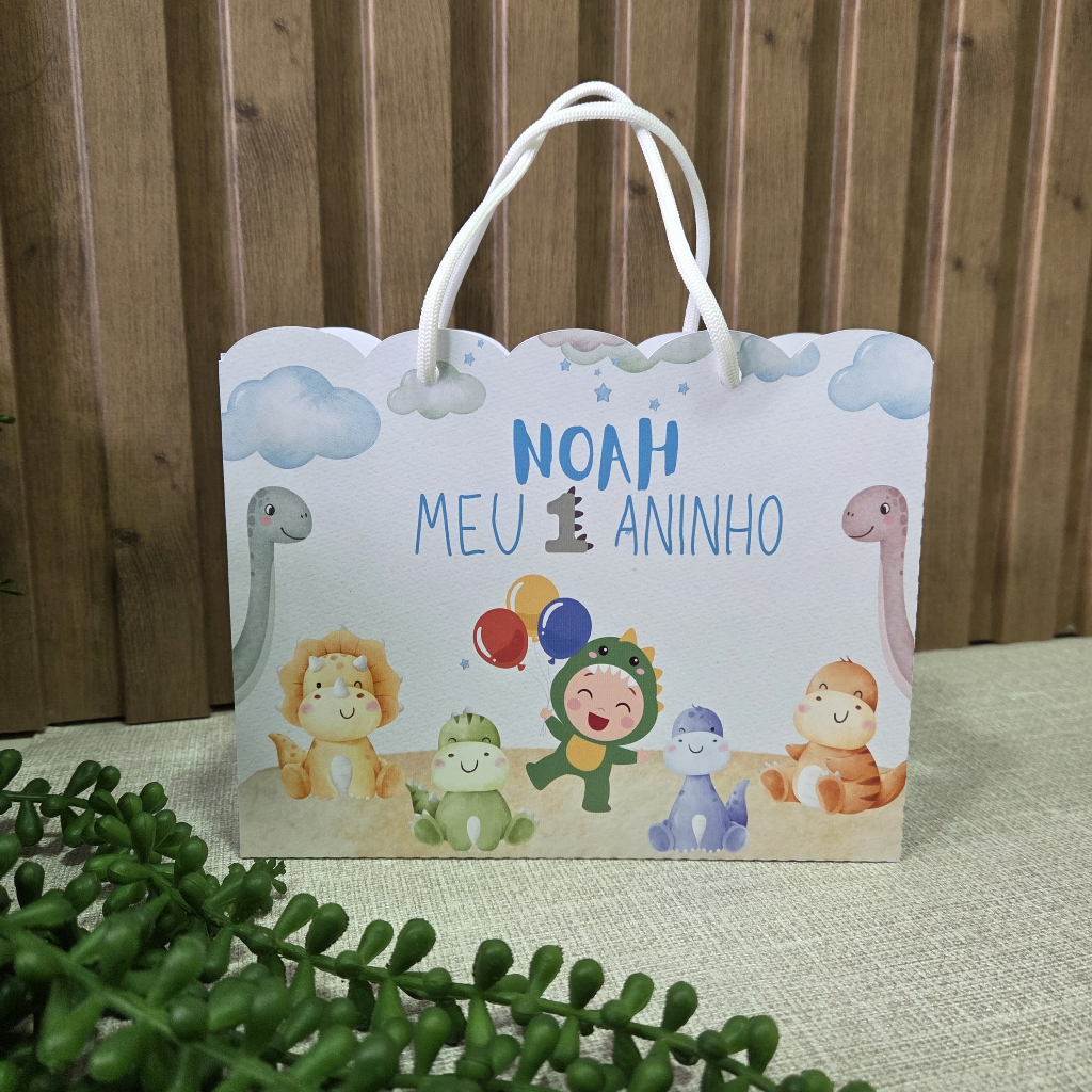 Sacola Personalizada Festa Infantil | Nome e Idade | Dino Baby Dinossauro | Sacolinha | Lembrancinha