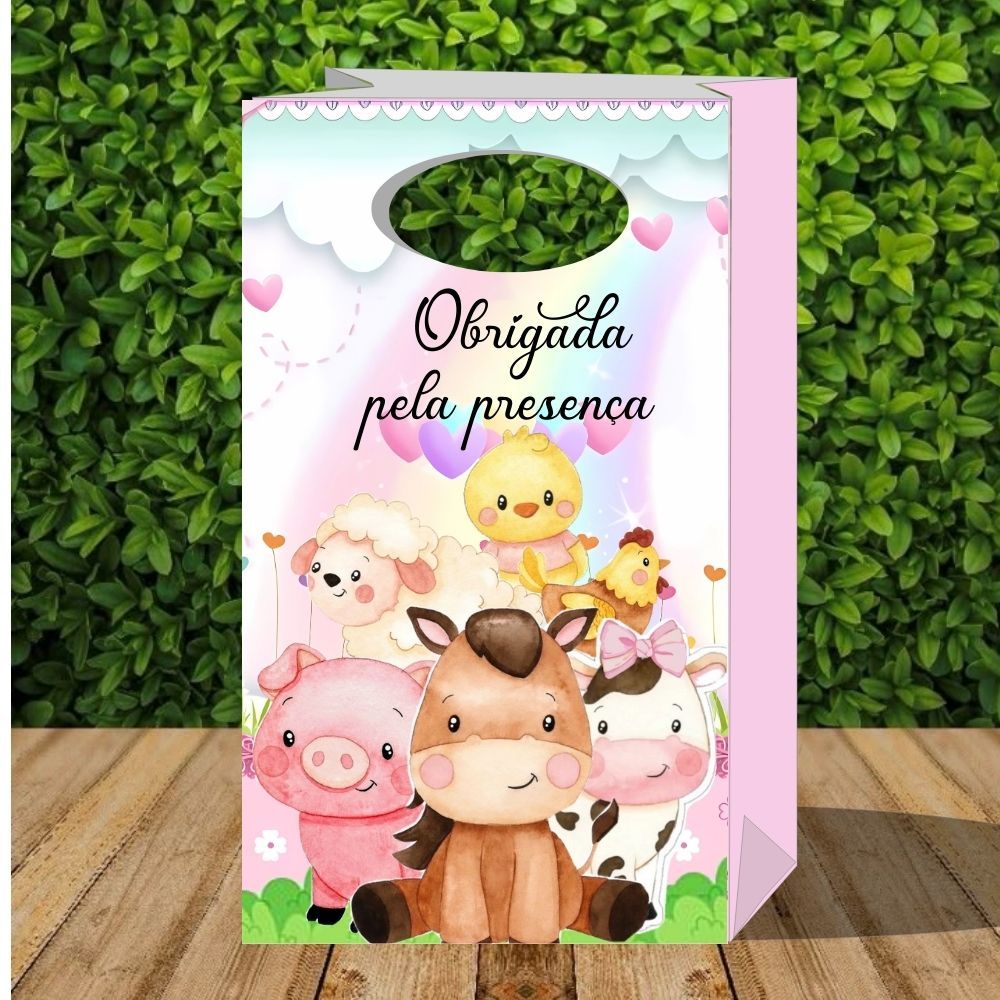 20 Fazendinha rosa- de menina lembrancinha sacolinha ( P) PEGUE E MONTE festa infantil- caixinha decoração de festa