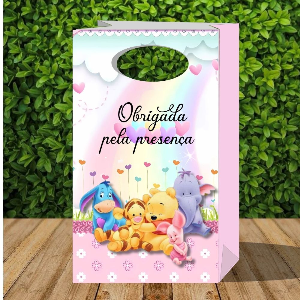 Ursinho pooh rosa para menina lembrancinha sacolinha ( P) PEGUE E MONTE festa infantil- caixinha decoração de festa