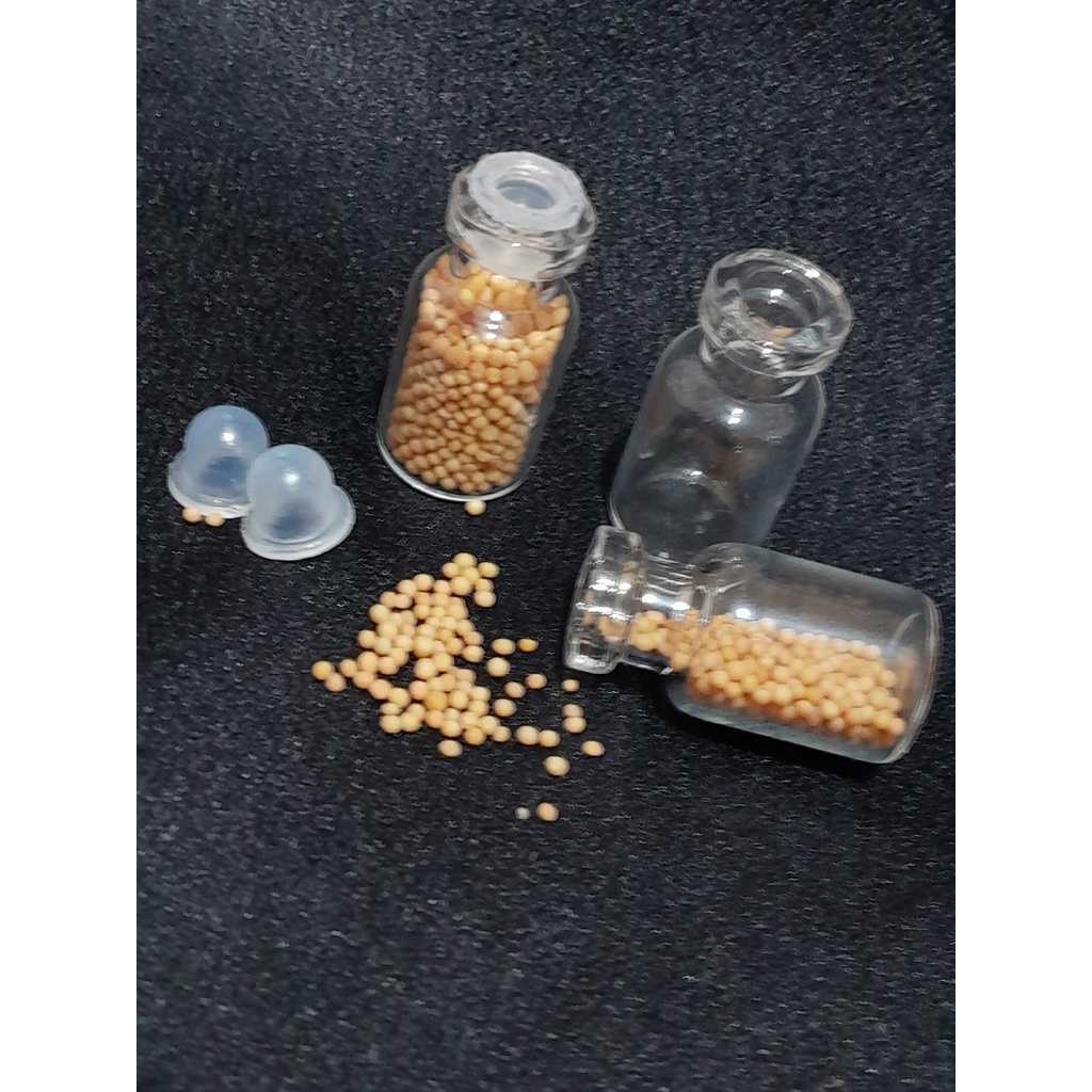 50/100unid  Frasco de Vidro 5ml com tampa Batoque e Semente de Mostarda