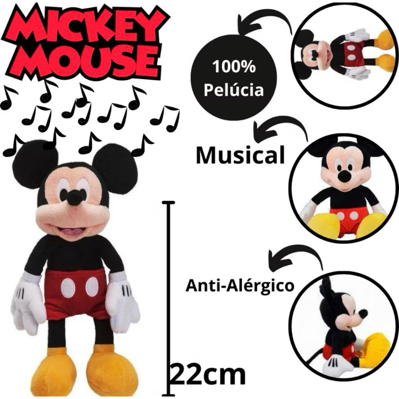 Pelúcia Mickey Mouse Musical Minnie Rosa e Vermelha 22cm Importado Presente Aniversário