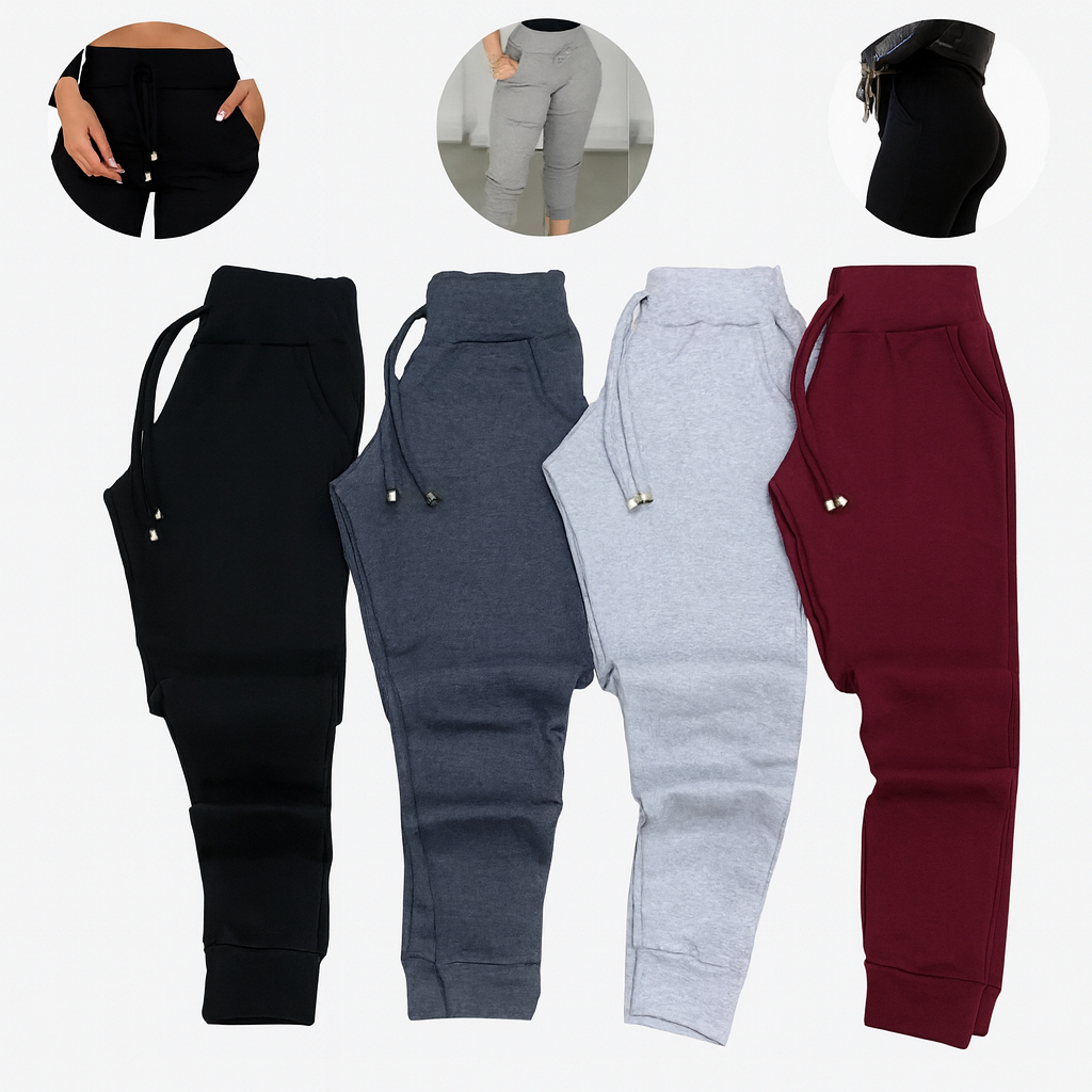Kit Calça Jogger Ribana Feminina Canelada Básica Estilo Moletom Cintura Alta Veste do 36 ao 44 Cores Sortidas