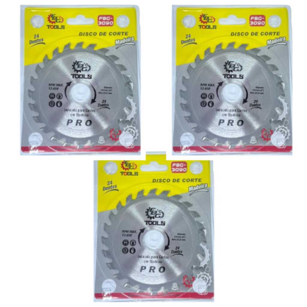Kit 3 Unidades Disco De Serra Widea Para Cortar Madeira 24 Dentes 110mm x 20mm MODELO FBG 3090