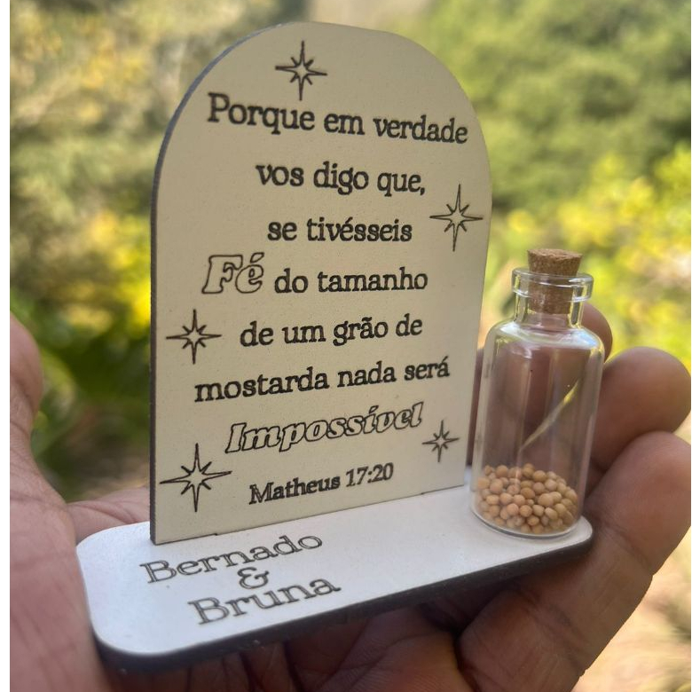 100 Lembrancinhas Grão de Mostarda Casamento Festa Encontros Confraternização em MDF Branco Personalizado