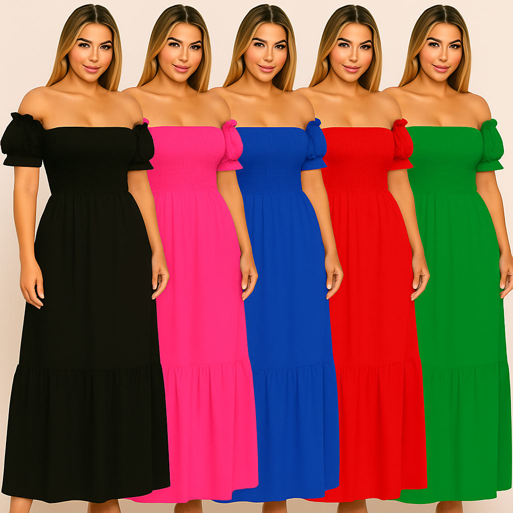 Vestido Longo Com Manga  Liso Lastex Feminino Soltinho Ciganinha Moda Casual Elegante Evangélica Festa Casamento em Oferta na Shopee