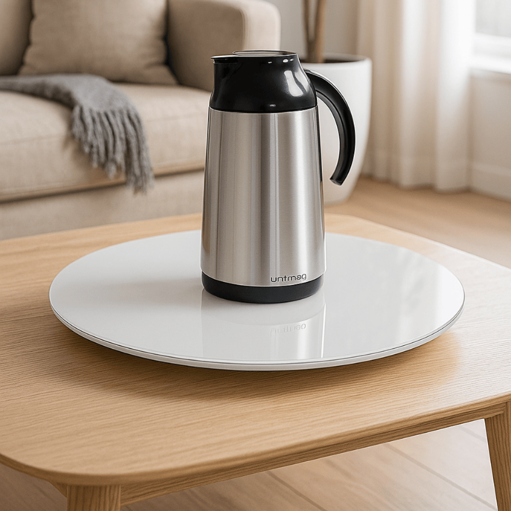 Centro Mesa Giratório 45cm Slim Off White Com Tampa de Vidro Design Moderno Elegante Decoração Sala
