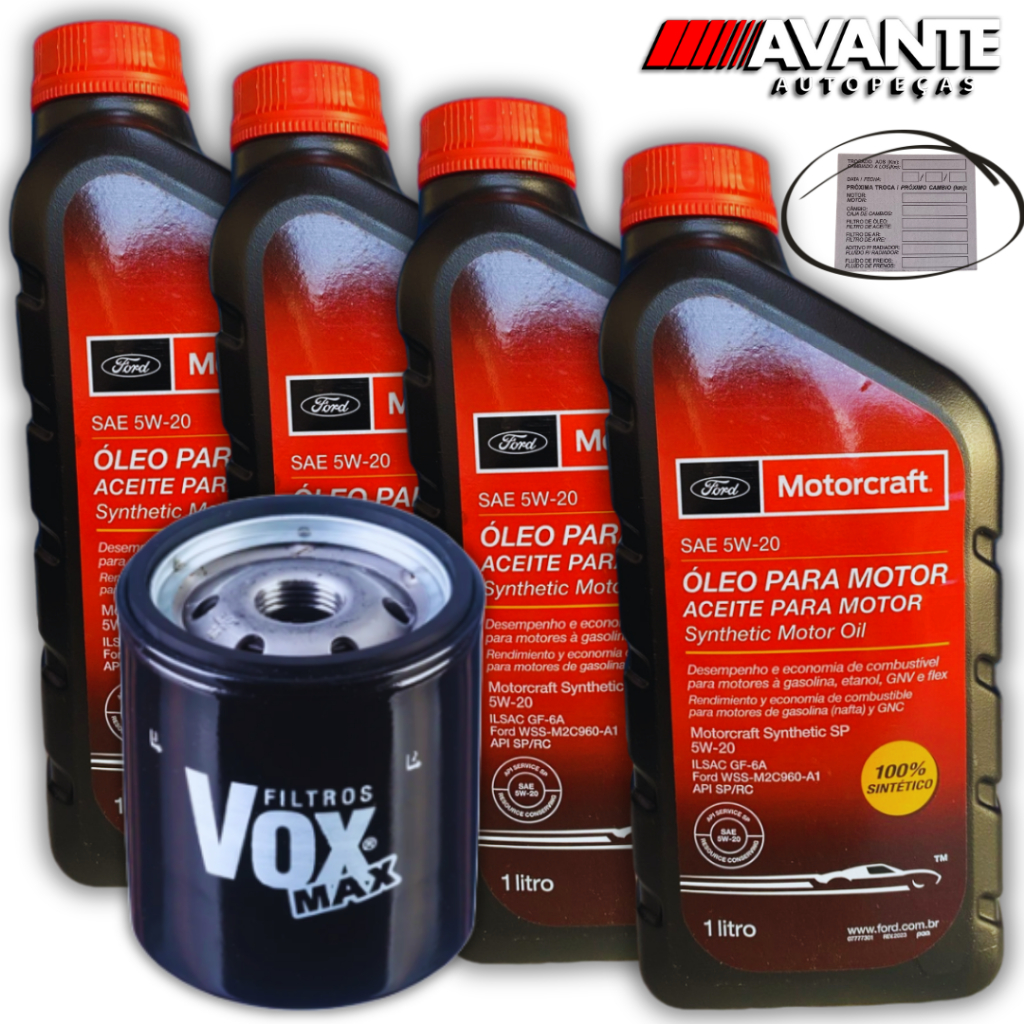 Kit Troca Óleo 4L 5W20 Motorcraft Original + Filtro Ford Ka Fiesta Ecosport 1.0 1.5