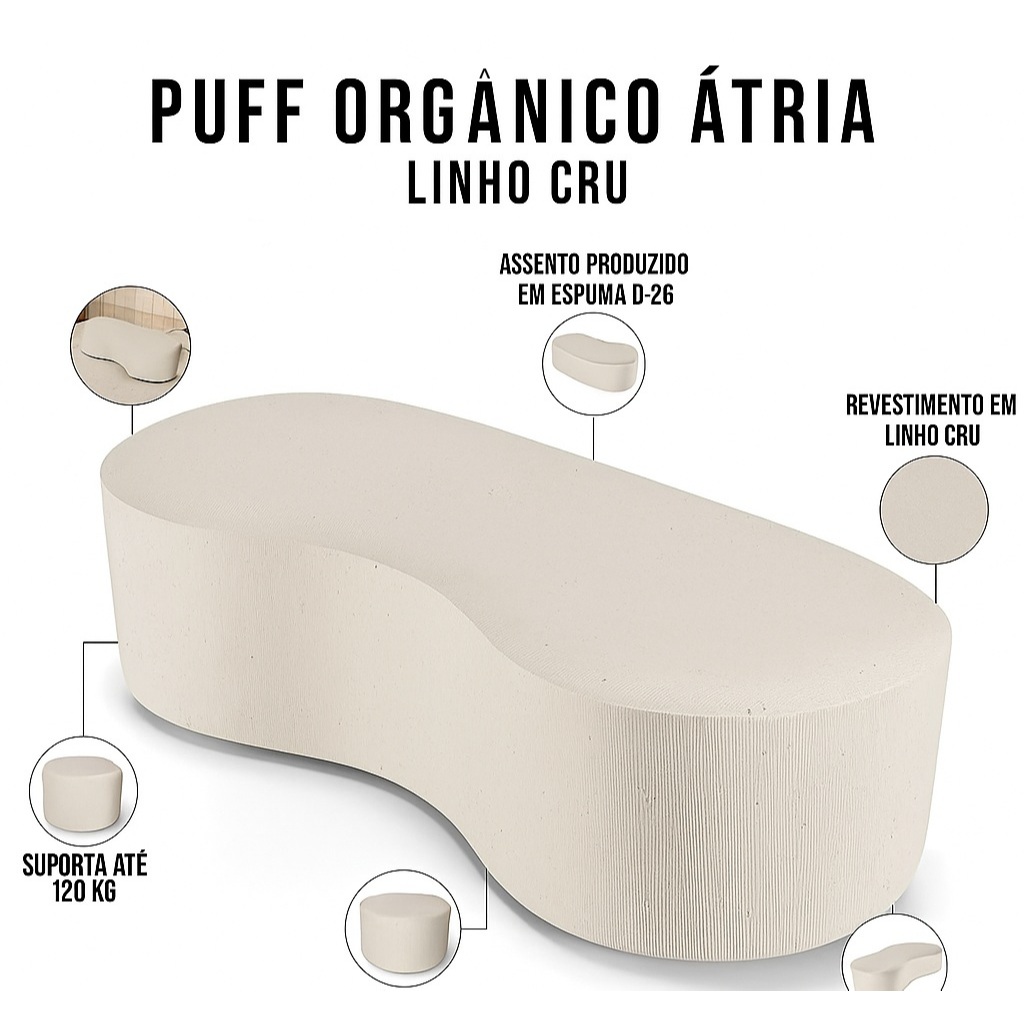 ✨ Puff Atria em Linho Orgânico – Design Moderno e Conforto 🌿