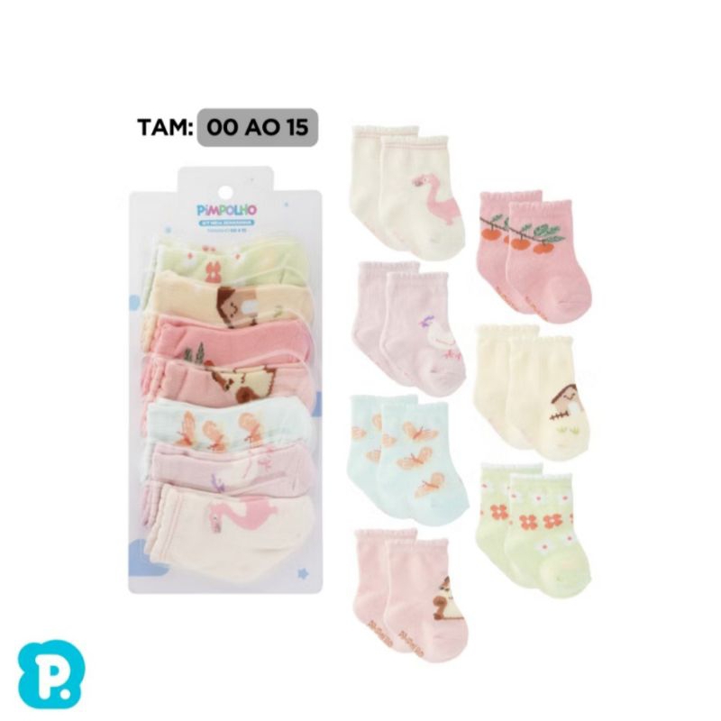 Meias Semaninha Bebê Pimpolho Menina Kit com 7 pares tamanho 0 a 15 ( 0 a 7 meses) 0300387