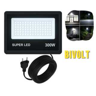 KIT Refletor 300w holofote com tomada extensão fio 5 metros luz forte branca fria IP66 bivolt em Oferta na Shopee