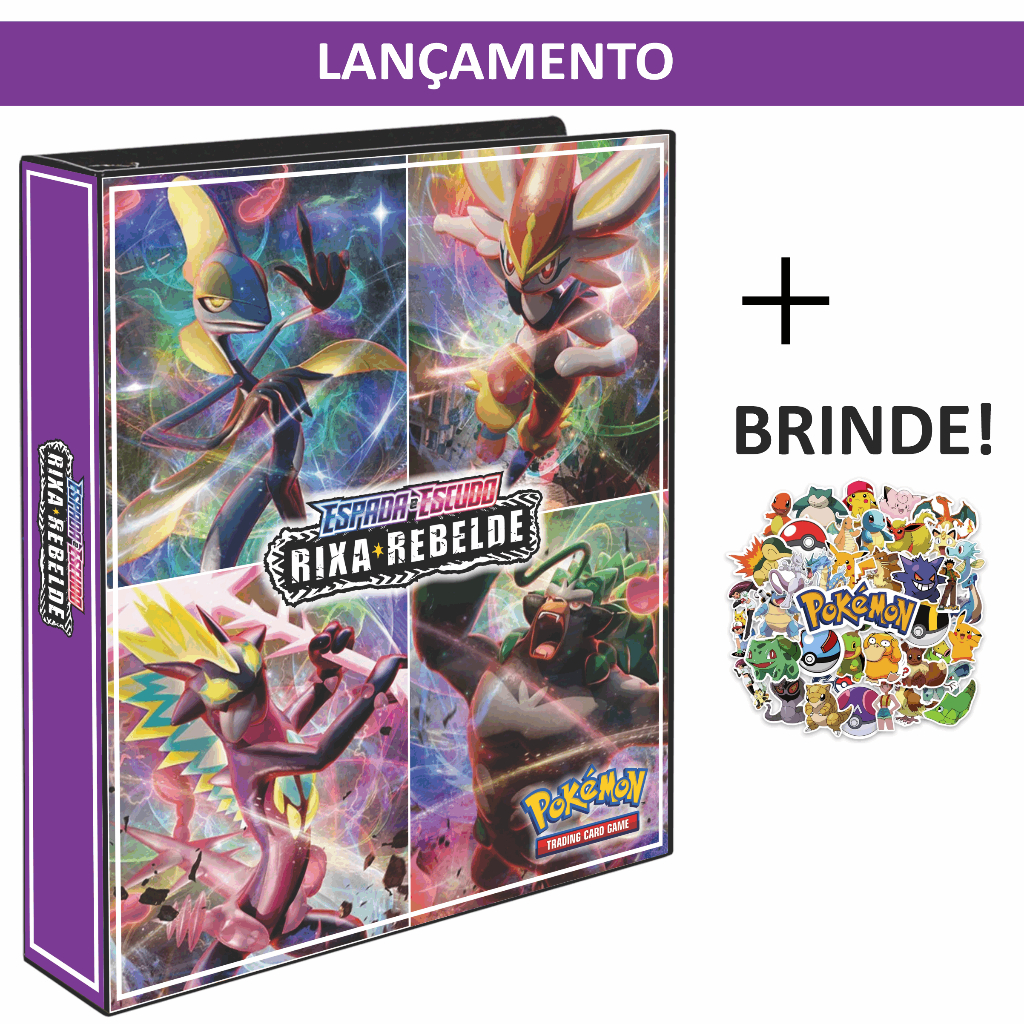 Fichário RIXA REBELDE Álbum Grande Capa Dura Pokemon Pasta Cartas TCG ESPADA E ESCUDO Remaster HD