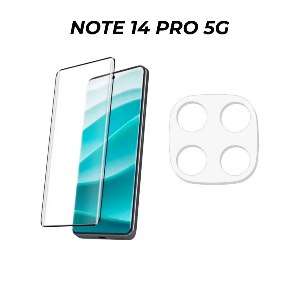 Kit Proteção Para Redmi Note 14 Pro 5G Película 3D Vidro Temperado + Pelicula Da Camera Lente