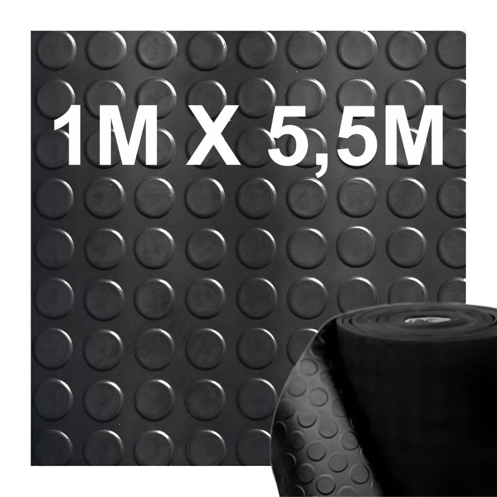 5,5m² Piso Moeda Tapete Pastilhado Preto - Largura 1m X Comprimento 5,5m