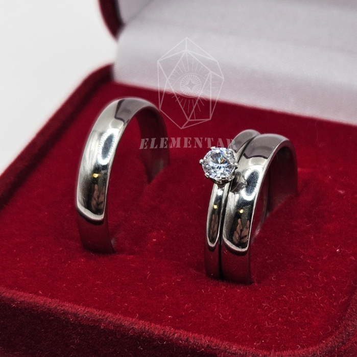 Kit Par de Aliança Namoro Compromisso Lisa Anatômica Aço prata com Anel Solitário + Caixinha Vermelha em Oferta na Shopee