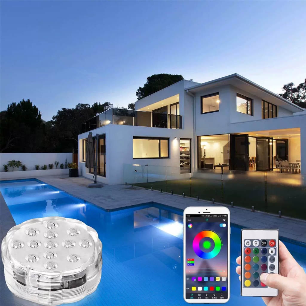 Kit 4/8PCS Luz Led Piscina Colorida Controle Remoto RGB Ventosa 16 cores Diferentes IP68 Impermeavel — imagem 2 de 2