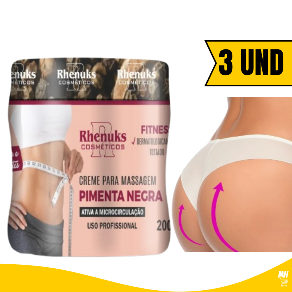 Kit 3 Gel Pimenta Negra 200g - Massageador Redutor de Medidas Fitness e Celulites Envio Imediato