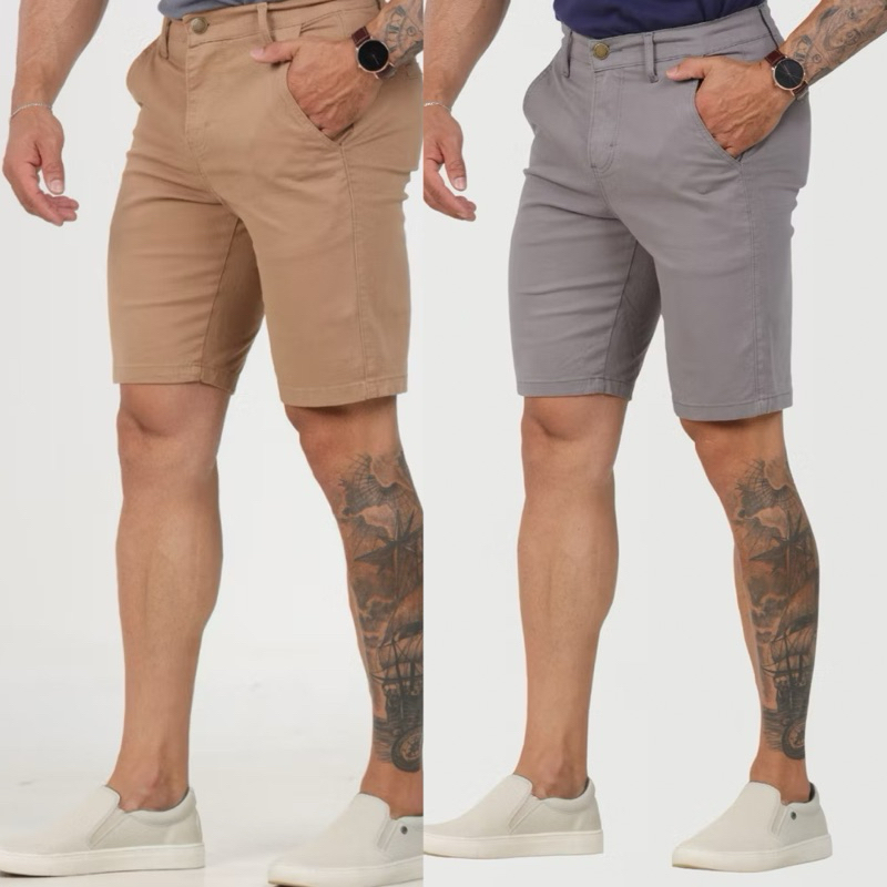 KIT 2 Bermuda Masculina Alfaiataria Sport Fino com Bolso Embutido e Bolso Faca Frontal Bermudas Elegantes