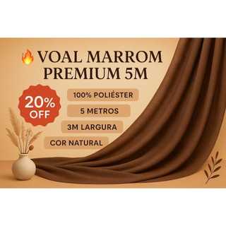 tecido Voal Marrom Premium 100% Poliéster 5m x 3m Cortina Decoração Natural Aconchegante"