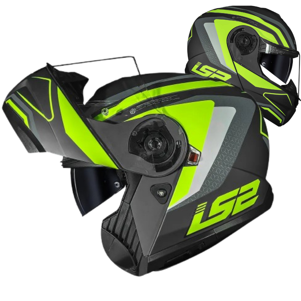 Capacete LS2 FF908 Strobe 2 Articulado Robocop Escamoteável Phantom Amarelo C/ Óculos Interno