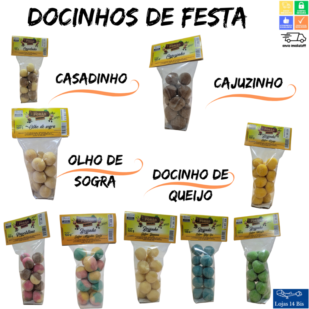 Beijinho Cajuzinho Casadinho Olho de Sogra Docinho de Queijo Sabores Variados c/ 100g Sem Glúten em Oferta na Shopee