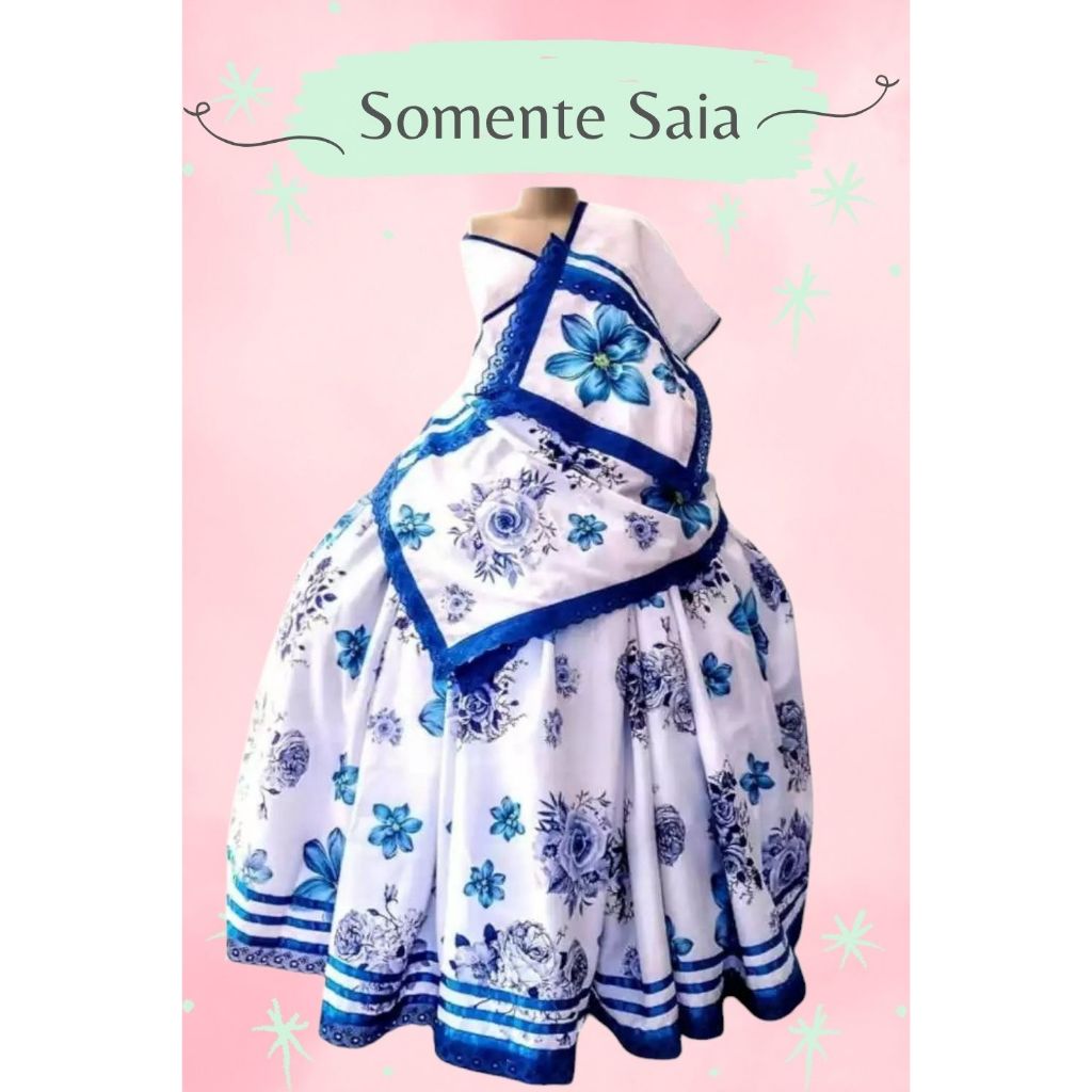 SAIA FLORAL AZUL - SAIA OGUM PARA UMBANDA E CANDOMBLÉ - SAIA FLORAL AZUL