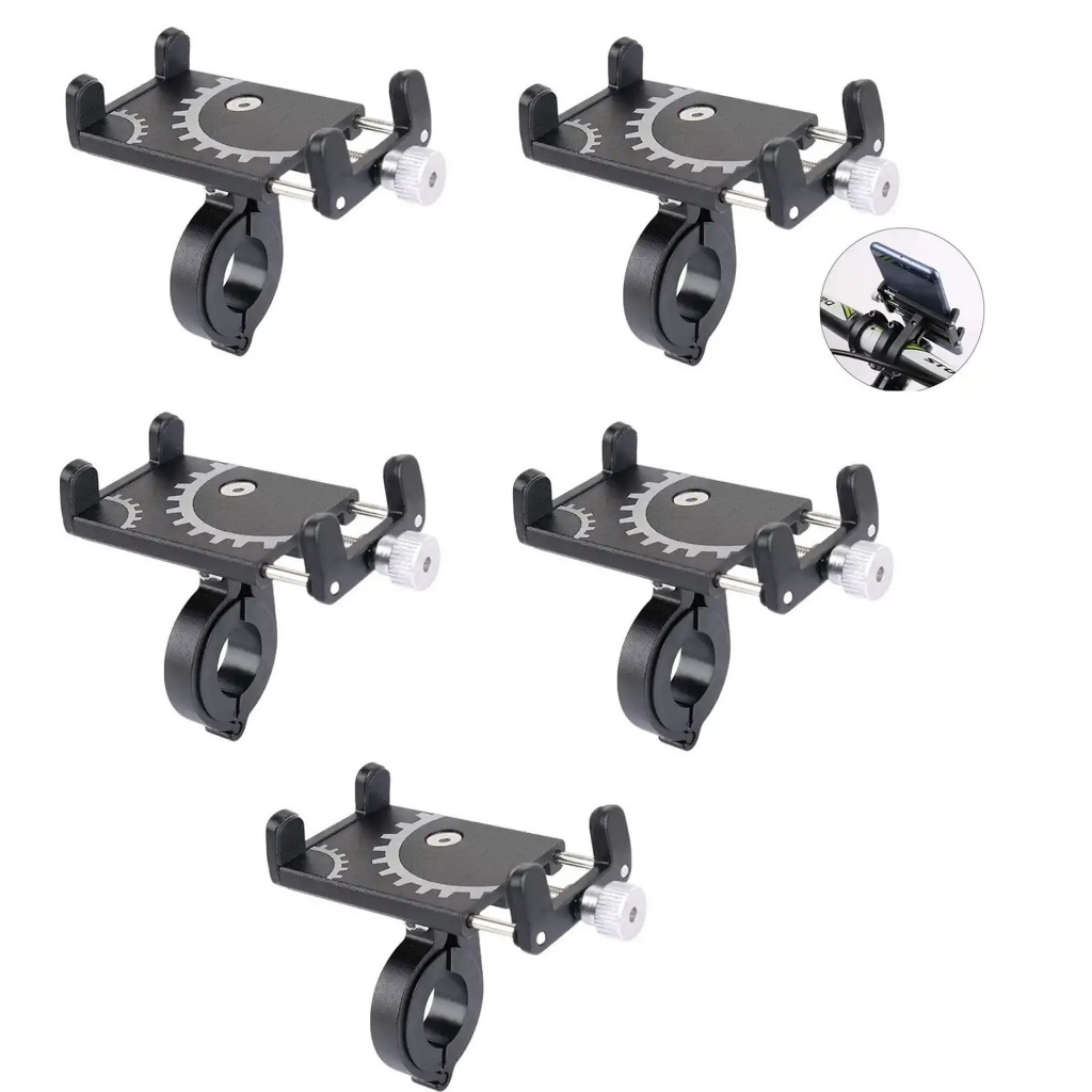 Kit 5 Suportes de celular GPS para bicicleta, liga de alumínio, suporte fixo para celular.
