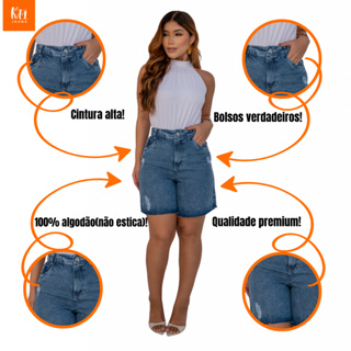 Bermuda jeans feminina pedal sem lycra meia coxa premium em Oferta na Shopee