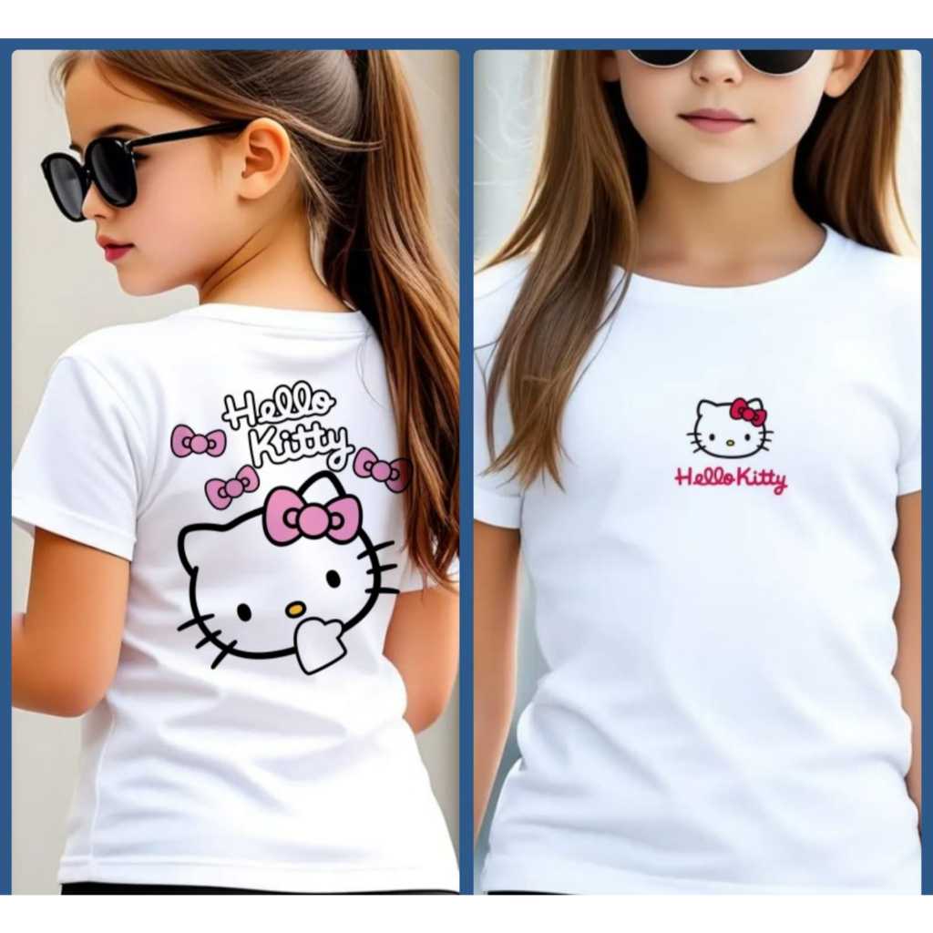 CAMISETA INFANTIL FEMININA HELLO KITTY BLUSINHA FEMININA, ESTAMPA NAS COSTAS E FRONTAL