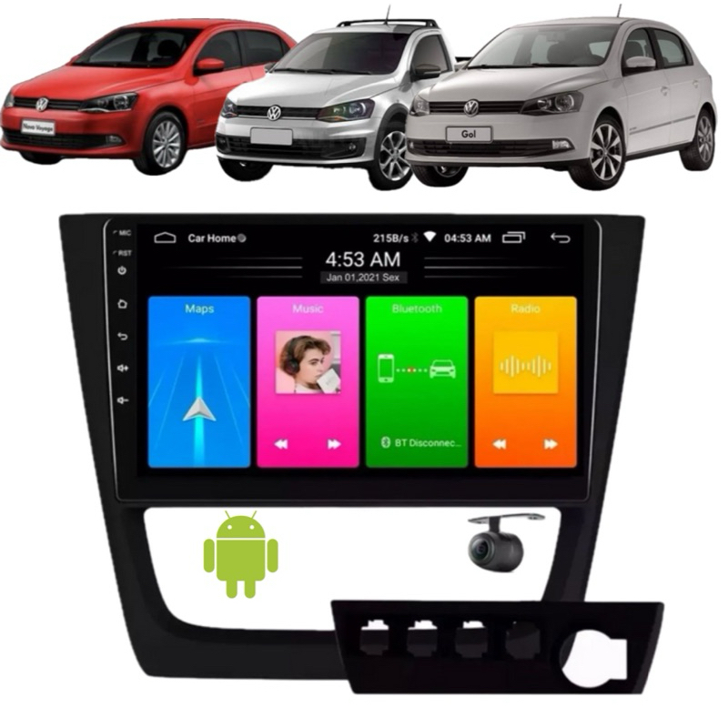 Central Multimídia 9 Polegadas Android Auto CarPlay Sem Fio Gol Saveiro Voyage G6 2013 2014 2015 + Moldura + Camerar